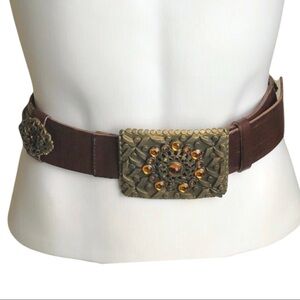 𝅺GUALTIER Bollerini Women’s Embellished Brown Leather Belt Size XL Made in Italy